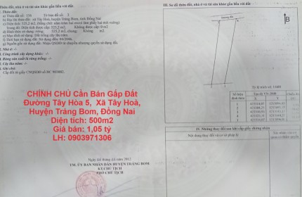 CHÍNH CHỦ Cần Bán Gấp Đất Đường Tây Hòa 5,  Xã Tây Hoà, Huyện Trảng Bom, Đồng Nai